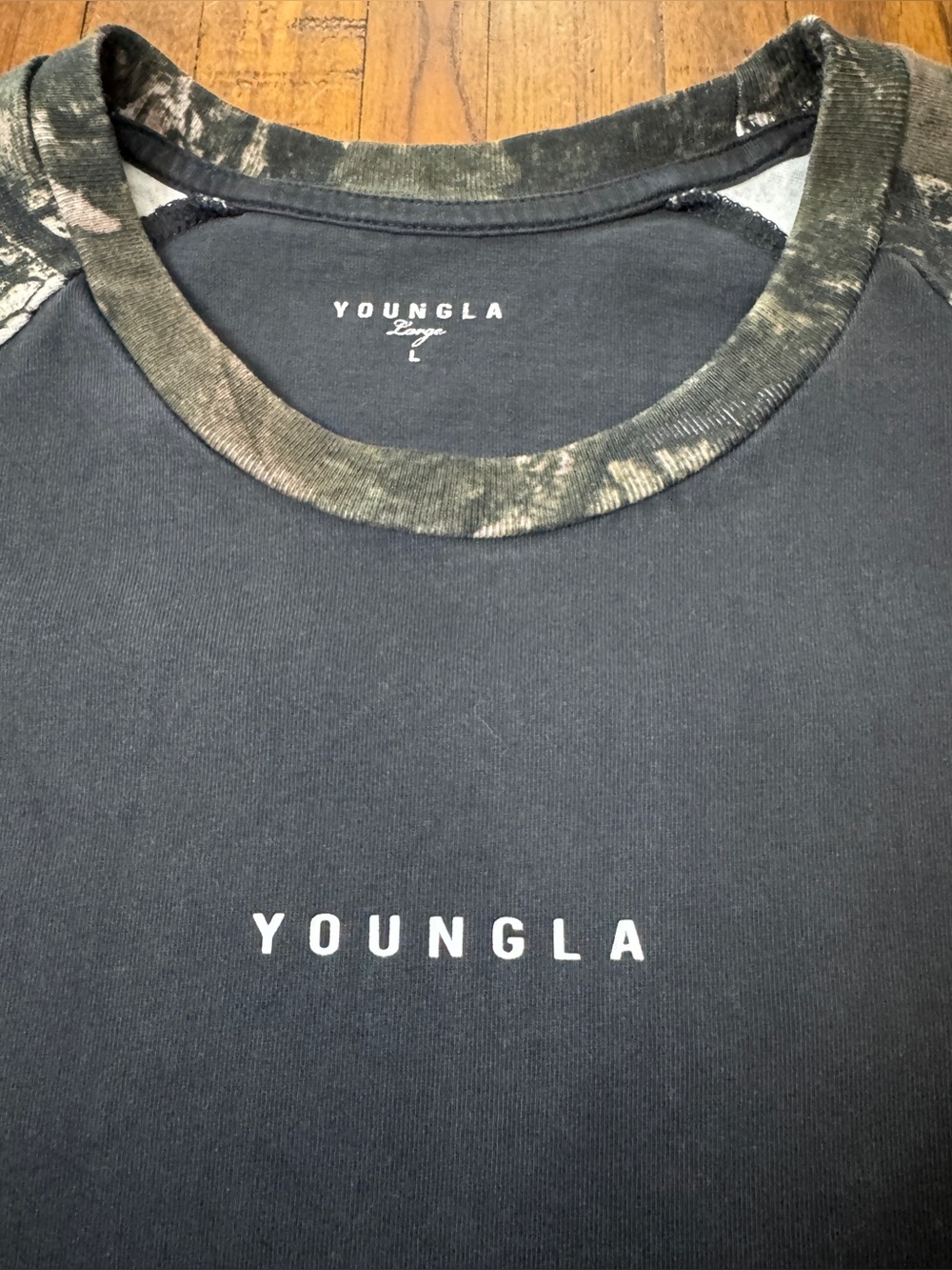 YoungLA Black Tank Top with Green Camo Raglan Accents - Picture 2 of 8